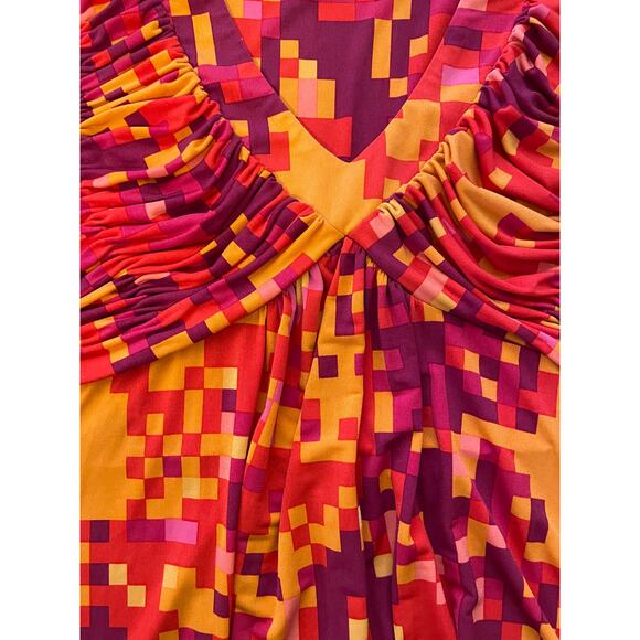 Calvin Klein Womens Large Sleeveless Top Side Zipper Orange Red Pink Geometric - Picture 5 of 7